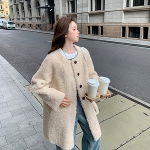 现货 092-2550中长款杏色羊羔毛P215控318图片