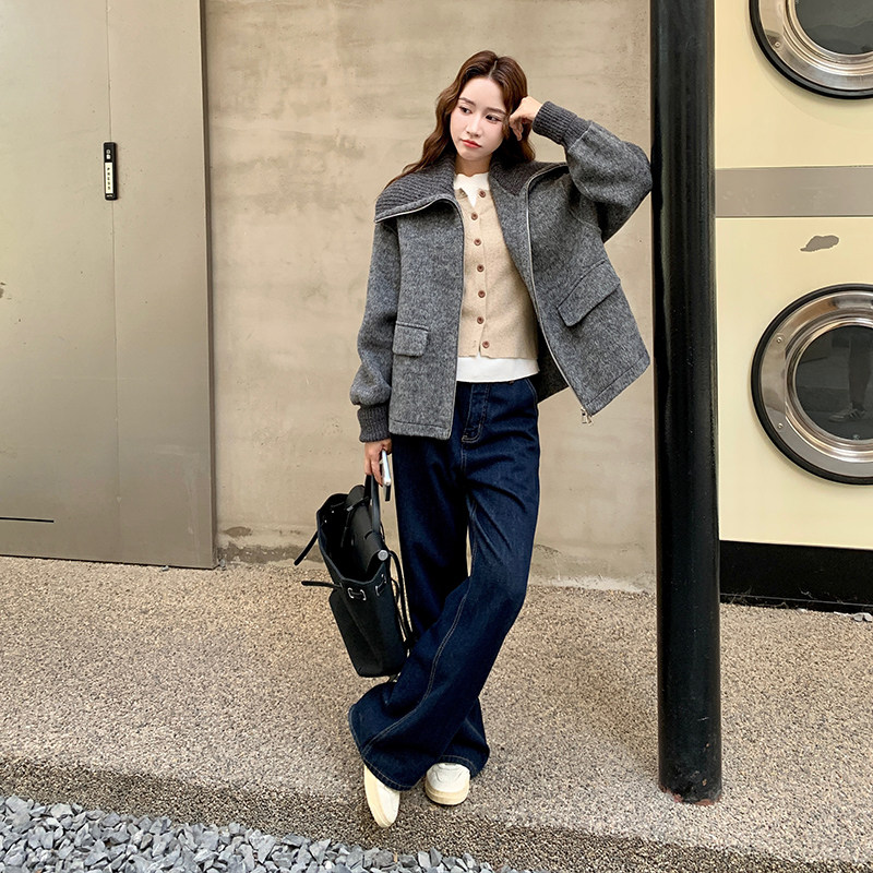现货092-2532毛线领灰双面呢大衣P285控428,女装毛呢外套,浙宝092
