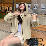 宽松型立领拉链长袖薄款短款风衣韩版学生ins秋装，女装风衣，浙宝092