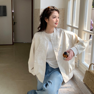 现货 重工刺绣棒球服杏色092-2510-P155控228图片