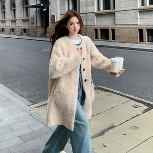 现货 092-2550中长款杏色羊羔毛P215控318图片