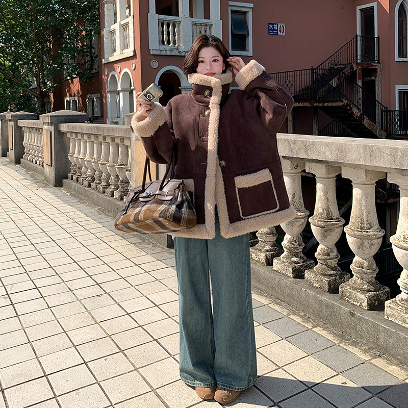 现货092-2549咖色羊羔毛P195控288,女装短外套,浙宝092