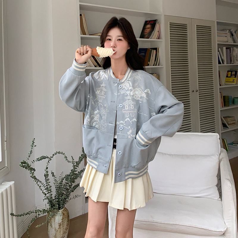 现货新款092-2510-重工提花蓝色棒球服P155控228,女装短外套,浙宝092