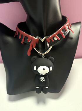 暴力熊Gloomy Bear公仔哥特风粉色黑色血滴皮项链颈链