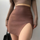 YoungGirlDay欧美性感高腰修身 显瘦纯色侧开叉针织包臀半身裙短裙