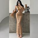 包臀连衣裙长裙 显瘦蕾丝镂空长袖 YoungGirlDay 纯欲风性感深V修身