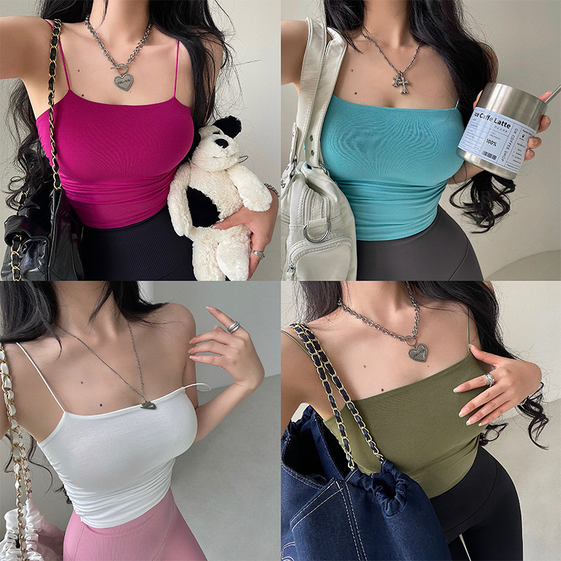 辣妹性感细肩带褶皱吊带背心