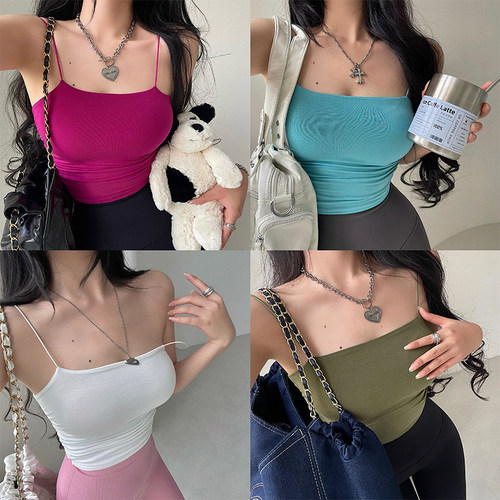 辣妹性感细肩带褶皱吊带背心
