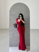 褶皱裙摆短袖 YoungGirlDay 欧美卡戴珊性感深V收腰修身 连衣裙长裙