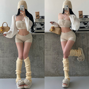 套装 YoungGirlDay纯欲辣妹性感短款 抹胸背心低腰双层翻腰休闲短裤