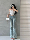 拖地长裤 YoungGirlDay欧美辣妹高腰紧身显瘦提臀显腿长微喇牛仔裤