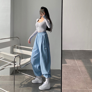 卫裤 YoungGirlDay 欧美高腰宽松显瘦抽绳束脚垂感百搭运动休闲裤