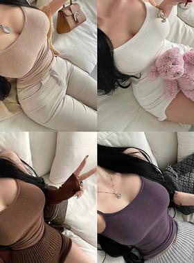 YoungGirlDay纯欲风基础款修身外扩显胸自带胸垫磨毛打底吊带背心