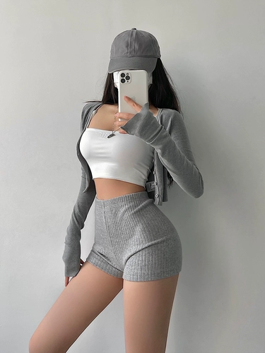 Эластичные цветные трикотажные шорты для отдыха, штаны, европейский стиль, высокая талия, в обтяжку, по фигуре, с акцентом на бедрах