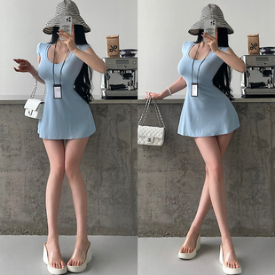 连衣裙短裙 显瘦收腰A字伞裙短袖 YoungGirlDay 纯欲芭蕾风性感修身