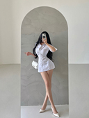 衬衫 YoungGirlDay韩漫纯欲单排扣修身 显瘦褶皱收腰中袖 连衣裙短裙