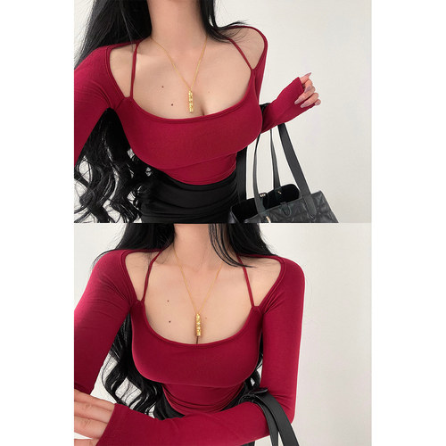 性感露肩设计自带胸垫T恤上衣