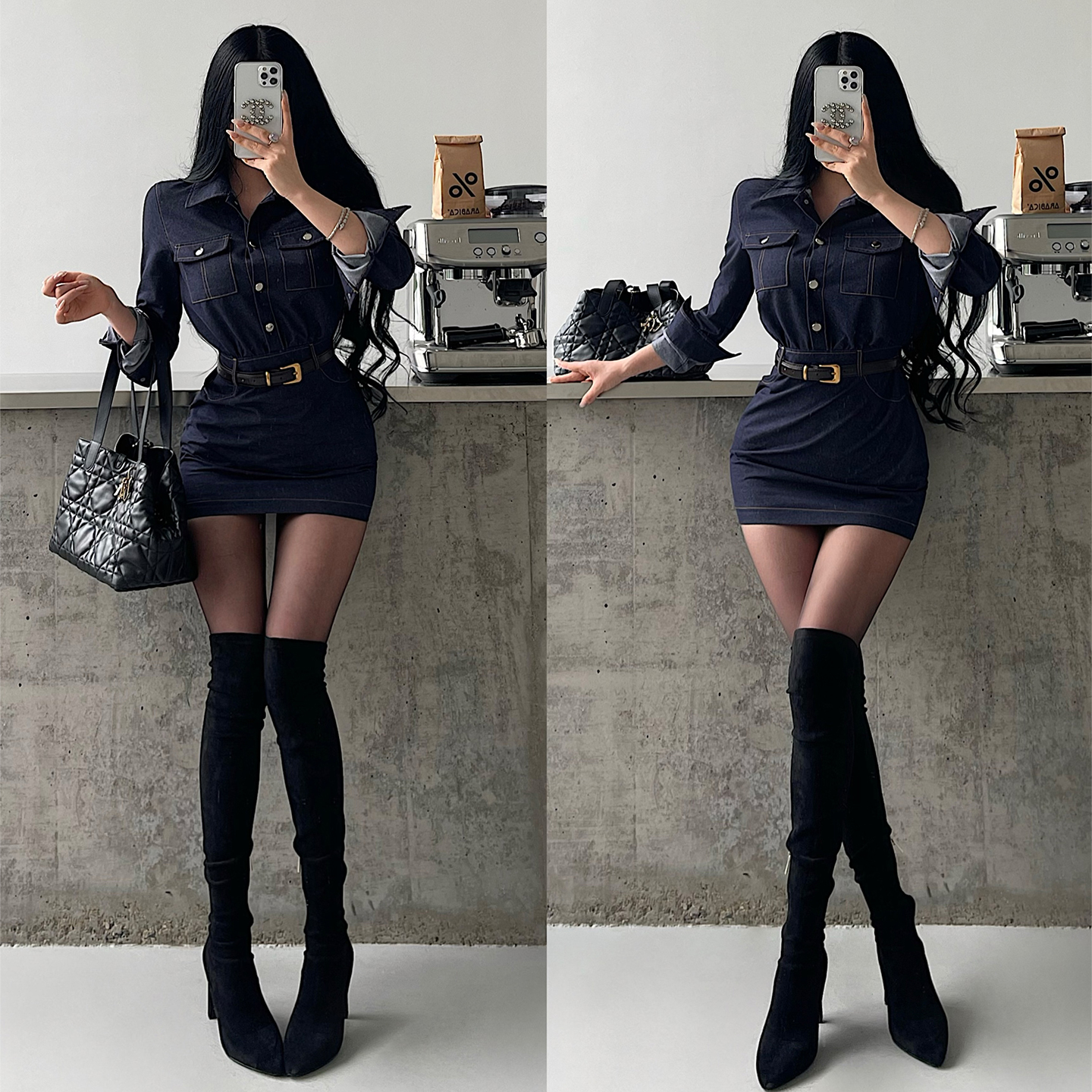 辣风性感腰带收腰包臀牛仔连衣裙