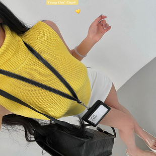 YoungGirlDay纯欲氛围感修身 弹力打底针织背心上衣女 显瘦高领无袖