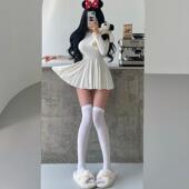 显瘦A字褶皱裙摆长袖 YoungGirlDay 纯欲芭蕾风圆领修身 连衣裙短裙