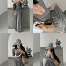 YoungGirlDay纯欲芭蕾风修身 连衣裙拖地长裙 收腰显瘦褶皱裙摆短袖