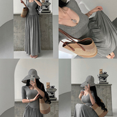 YoungGirlDay纯欲芭蕾风修身 收腰显瘦褶皱裙摆短袖 连衣裙拖地长裙