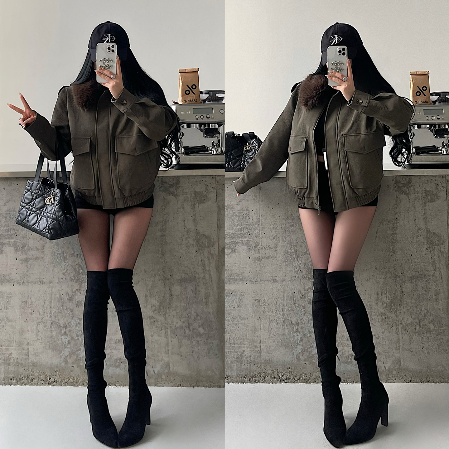 仿麂皮可拆卸毛领拉链夹克外套