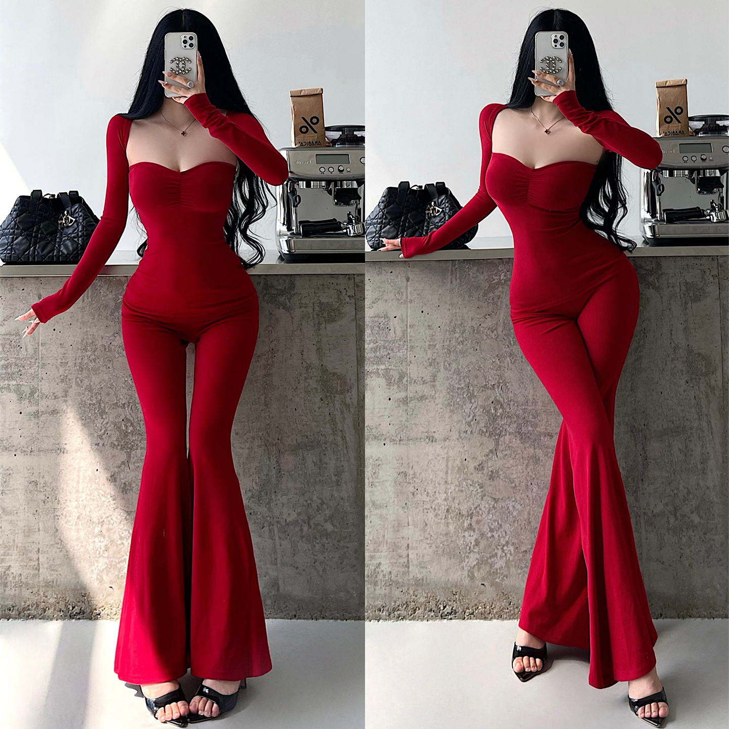 抹胸上衣长袖披肩休闲长裤套装