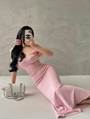 YoungGirlDay纯欲风性感修身 显瘦弹力包臀网纱拼接吊带连衣裙长裙