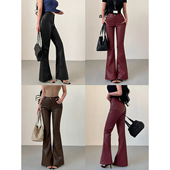 YoungGirlDay欧美御姐辣妹风修身 拖地长裤 微喇显腿长PU皮裤 休闲裤