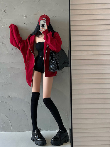 欧美风连帽拉链休闲运动卫衣外套