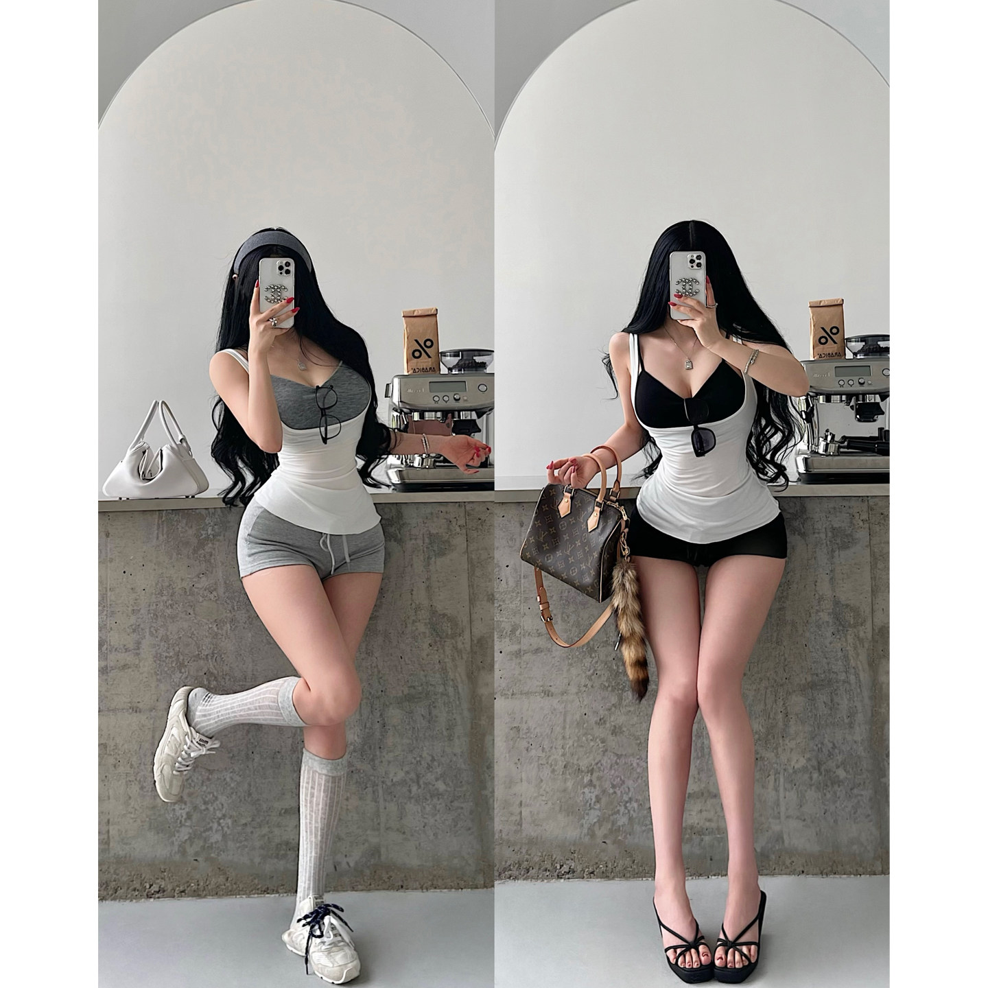 撞色吊带背心叠穿罩衫两件套图片