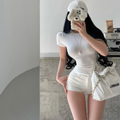 圆领紧身显瘦纯色弹力百搭短袖 YoungGirlDay 卡戴珊基础款 T恤上衣