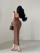 中长款 YoungGirlDay卡戴珊性感大露背修身 显瘦包肩短袖 包臀连衣裙