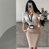 翻领衬衫 YoungGirlDay御姐纯欲韩系OL单排扣修身 收腰显瘦长袖 上衣