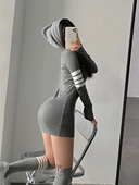 YoungGirlDay纯欲性感修身 显瘦抽绳连帽长袖 针织包臀连衣裙短裙潮