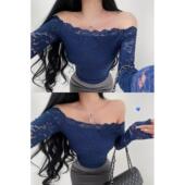 镂空蕾丝打底衫 YoungGirlDay纯欲氛围感性感一字肩修身 长袖 上衣女