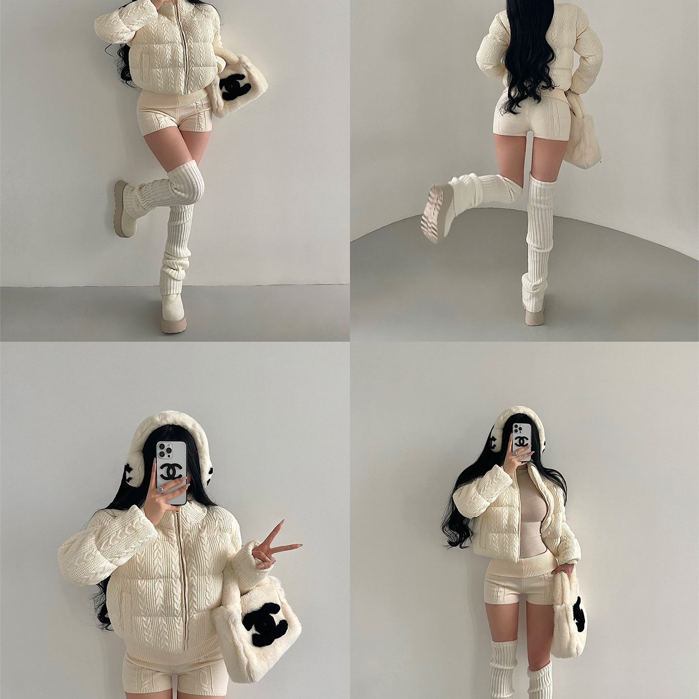 立领拉链麻花针织保暖棉服外套