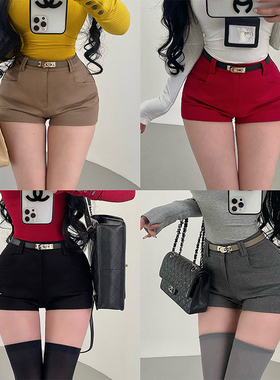 YoungGirlDay韩系性感高腰紧身弹力提臀显腿长休闲短裤热裤含腰带