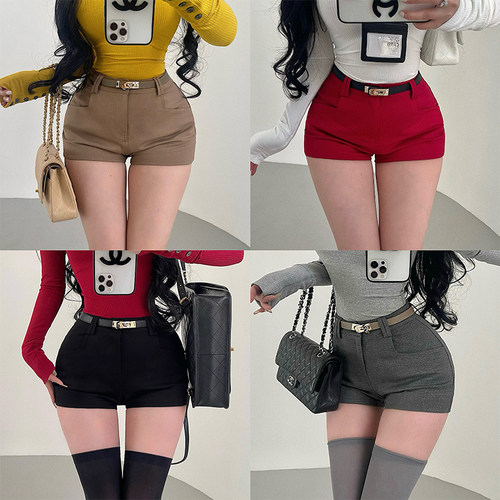 韩系性感高腰休闲短裤热裤含腰带