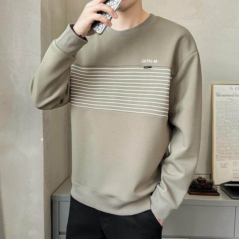 美式休闲经典条纹卫衣男春秋季新款高端圆领t恤宽松长袖上衣韩版,男装,卫衣,淘宝优惠券,粉丝福利购,淘宝优惠卷