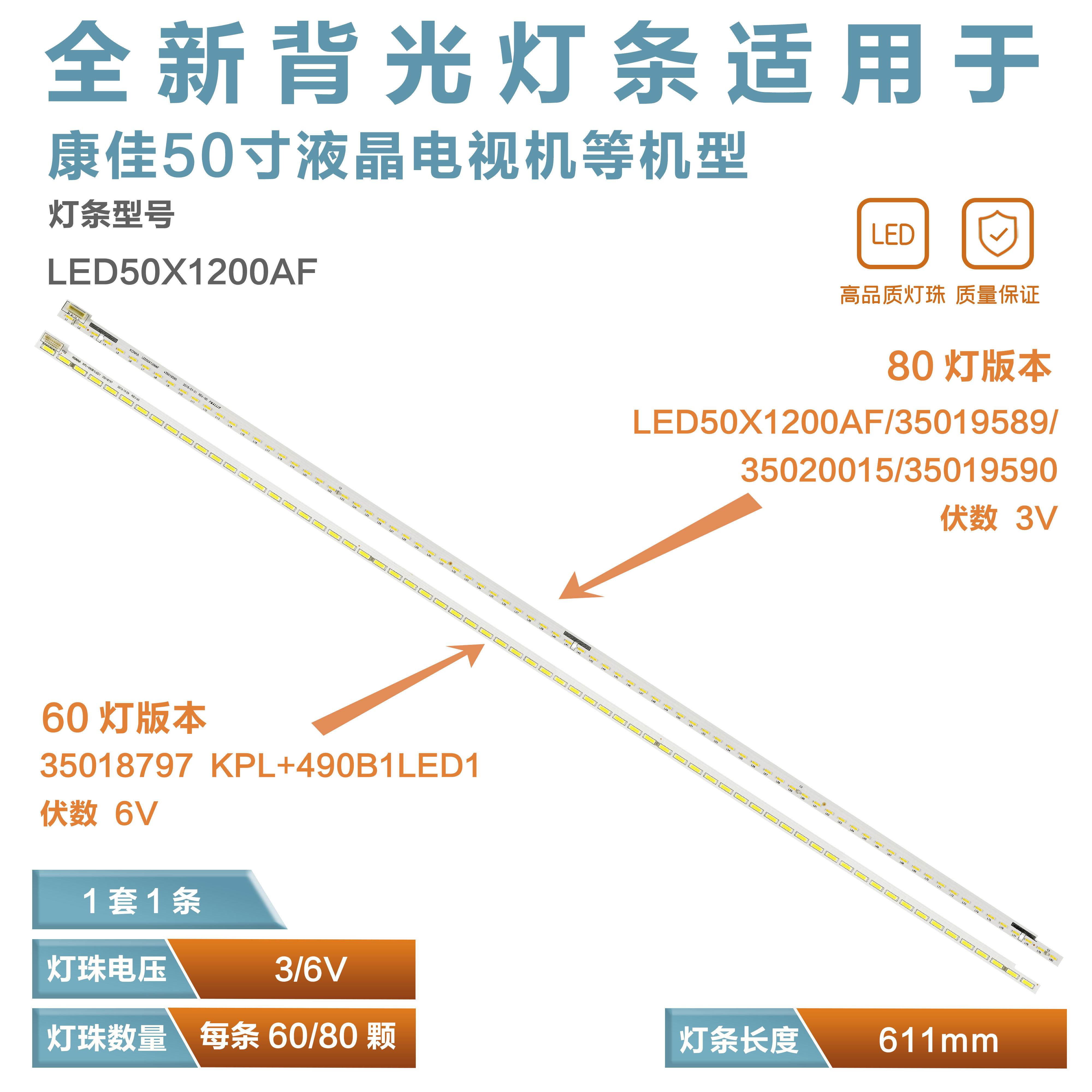 适用康佳LED50R5600PF 35018797电视灯条 KPL+490B1LED1 37024855 - 实物图