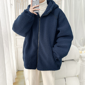 2025冬港风羊羔毛棉衣连帽加厚加绒棉袄大码男装XZ415-YG1000P110,蓝棉衣搭配图片图片