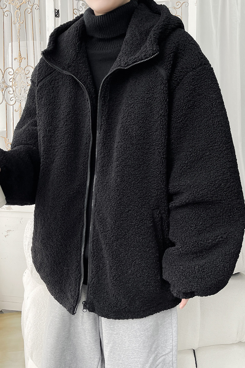 2025冬港风羊羔毛棉衣连帽加厚加绒棉袄大码男装XZ415-YG1000P110,男装棉衣,星座415