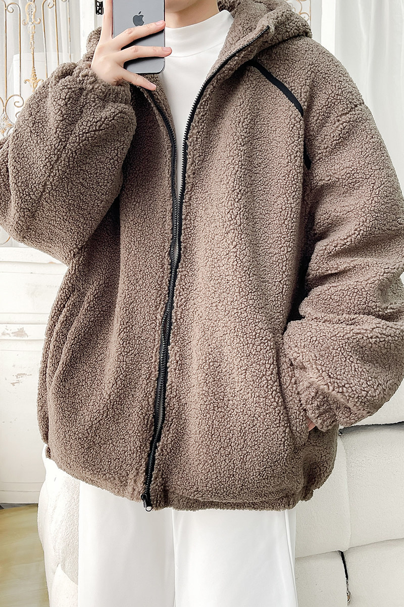 2025冬港风羊羔毛棉衣连帽加厚加绒棉袄大码男装XZ415-YG1000P110,男装棉衣,星座415