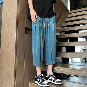 男式新中式八分裤大码夏季冰丝中薄款七分裤 XZ415-DK5060P38图片