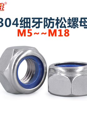 304不锈钢防松螺母自锁防滑螺丝帽公制尼龙锁紧防脱M2-20厘DIN985