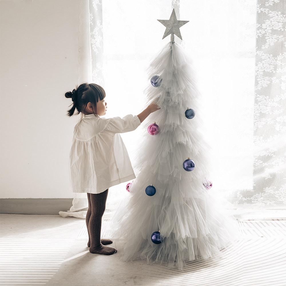 灰色纱圣诞树1.2米圣诞节布置店铺客厅服装拍摄道具 儿童摄影布景