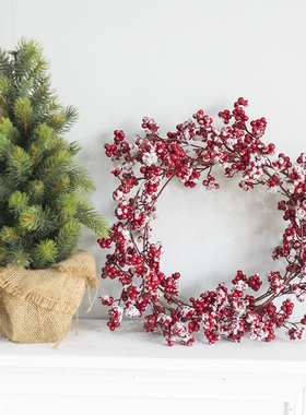 2024圣诞红色落霜白雪浆果装饰藤条 180cm店铺橱窗布置仿真挂件