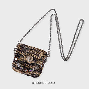 DHOUSE原创25年夏复古手工编织斜挎Flip折叠屏手机包 巴比伦公主